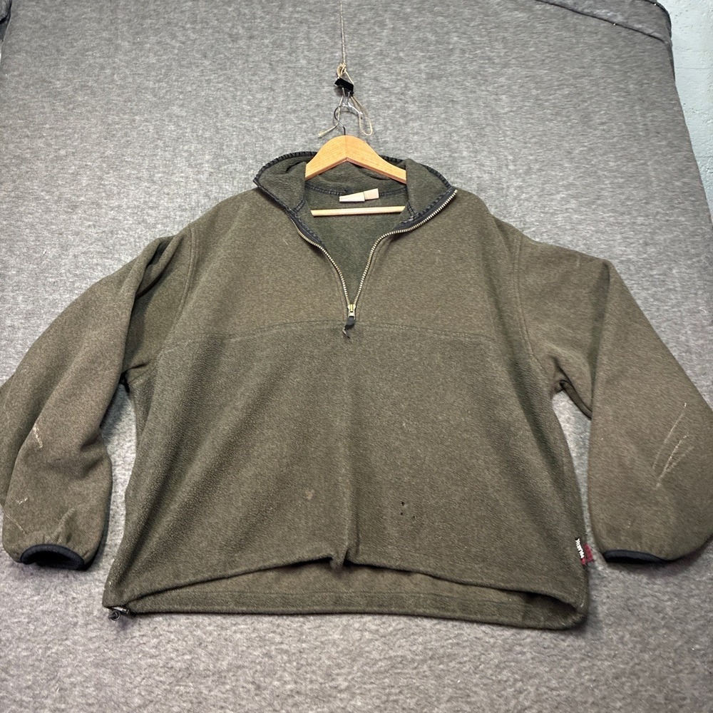 Woolrich Mens Large Green Polartec Fleece Pullover Half Zip Distressed Work Farm